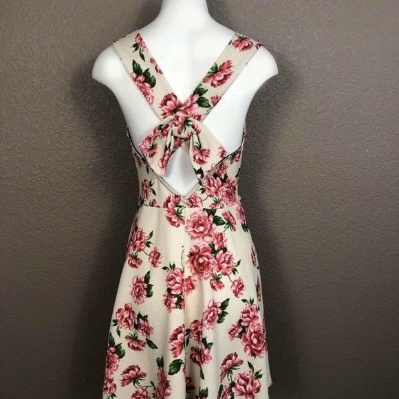 Style Rack Floral Bow Back Mini Dress Sweetheart Neckline Pre-owned Sz L - Picture 2 of 7